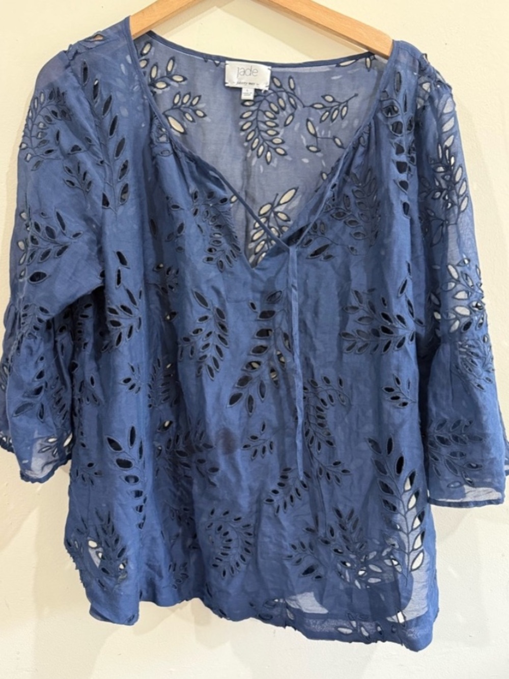 Jade Blue Eyelet V-Neck Tunic Top